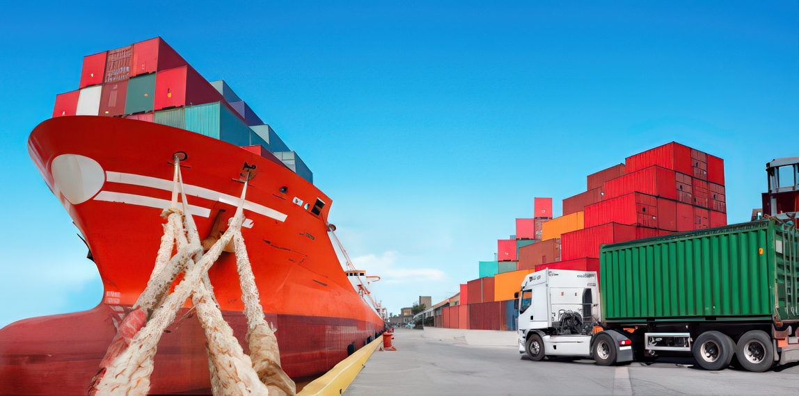 Container ship moored at a port